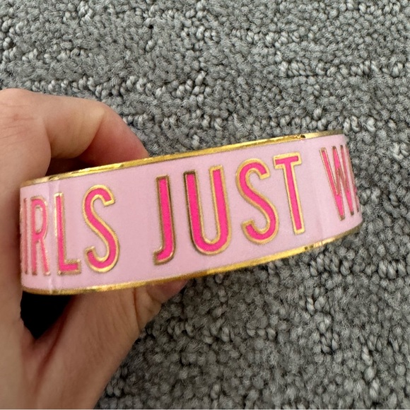 Kate Spade Girls Just Wanna Have Fun Pink, Cream, and Gold Bangle Set of 2 - Picture 9 of 11